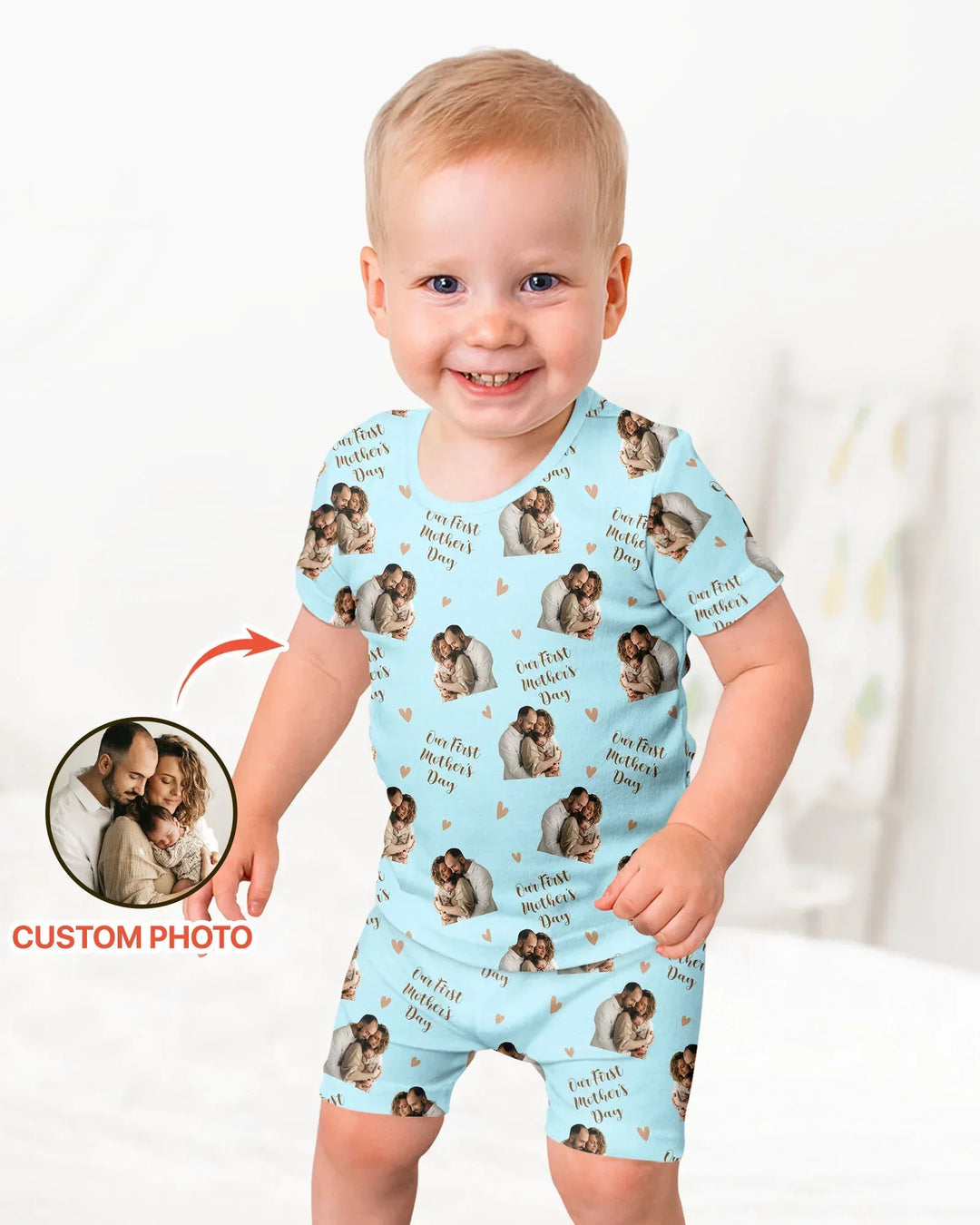 Custom Photo Our First as Parents Bamboo Two Piece Short Sleeve Shorts Pajama Set