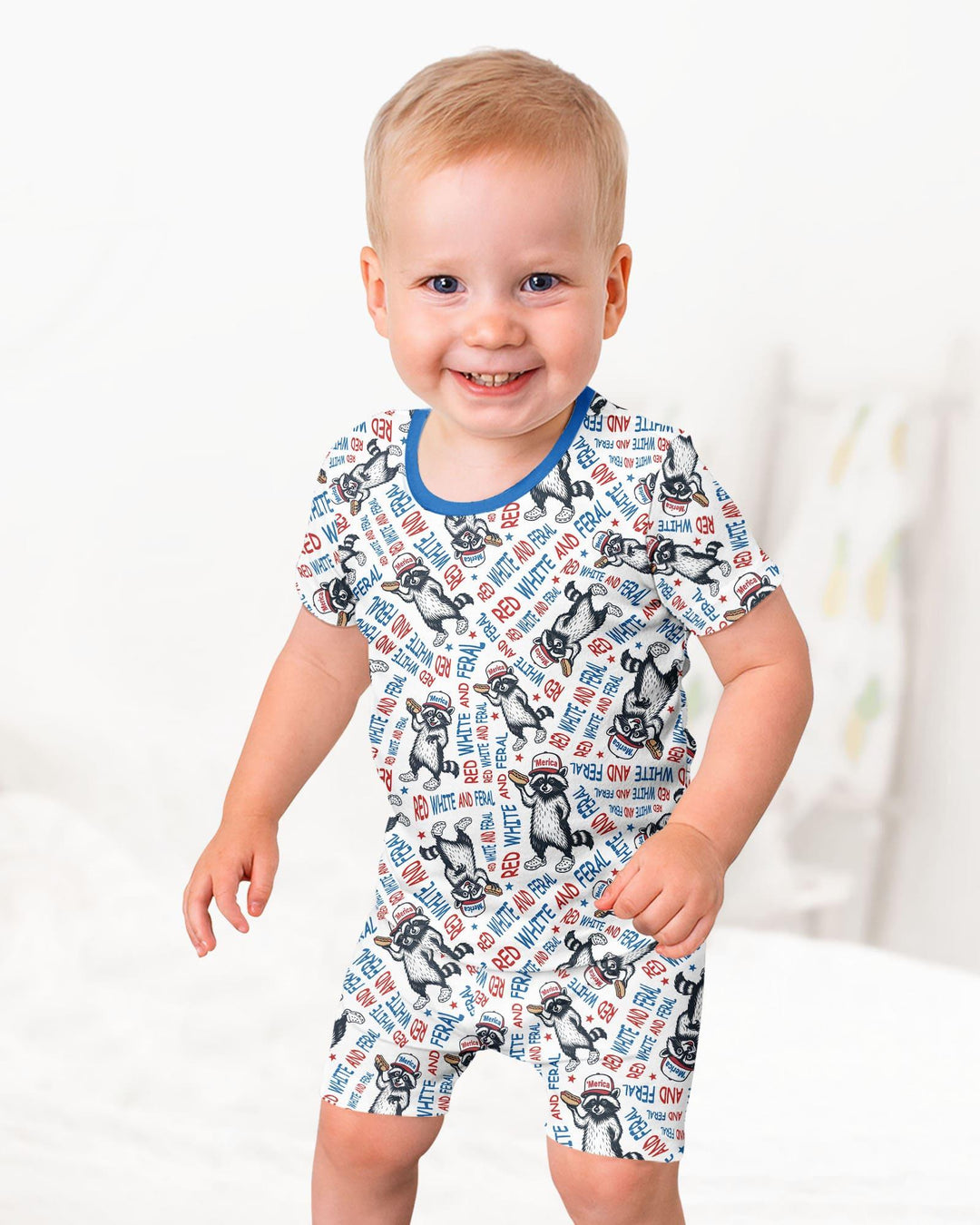 Red White and Feral Bamboo Two Piece Short Sleeve Shorts Pajama Set