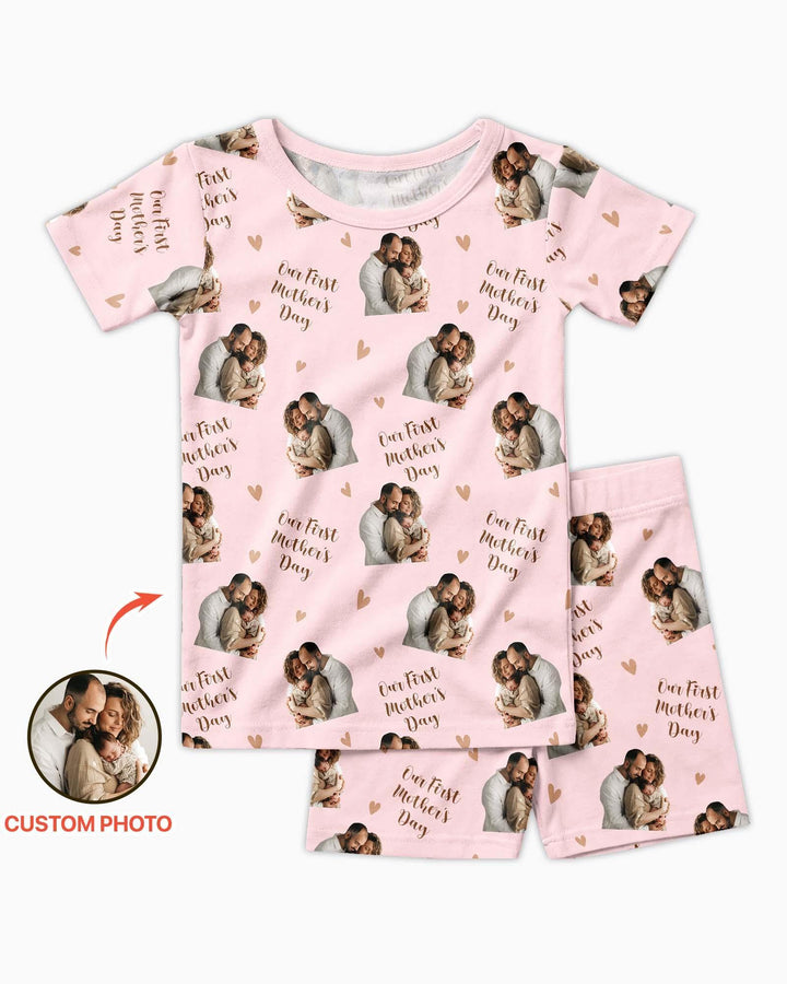Custom Photo Our First as Parents Bamboo Two Piece Short Sleeve Shorts Pajama Set