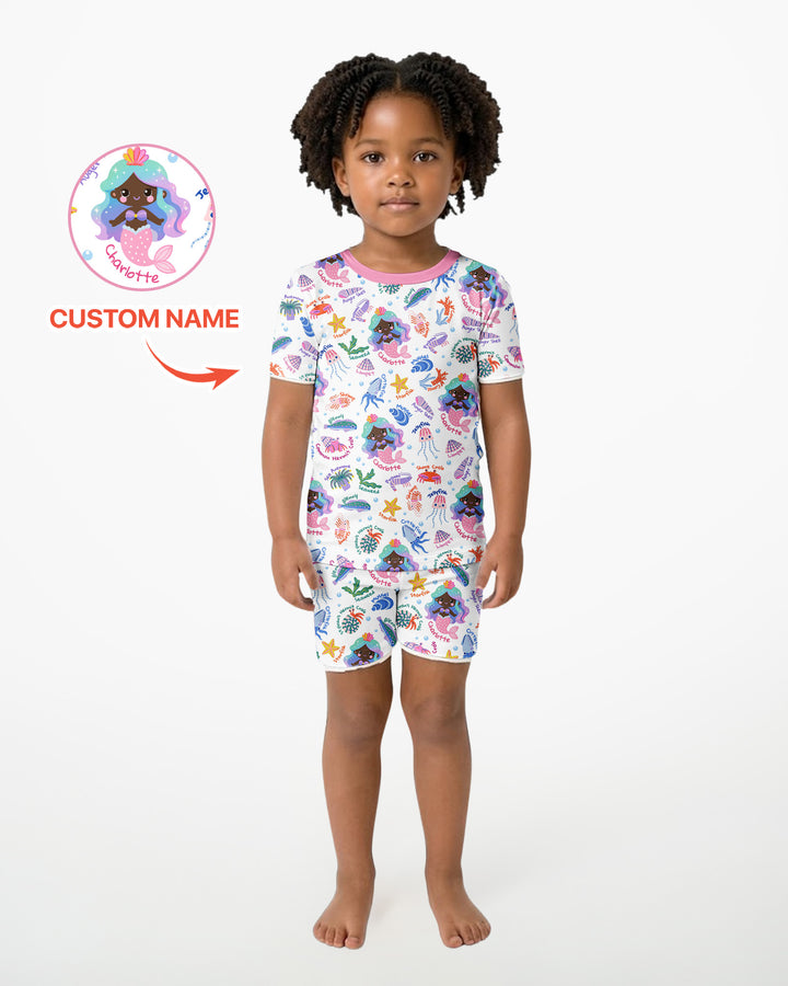 Pijama de bambú de dos piezas de manga corta con pantalón corto, plantilla personalizada