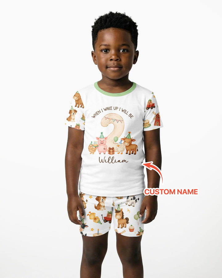 Personalized Farm Animals When I Wake Up I Will Be Birthday Bamboo Two Piece Short Sleeve Shorts Pajama Set