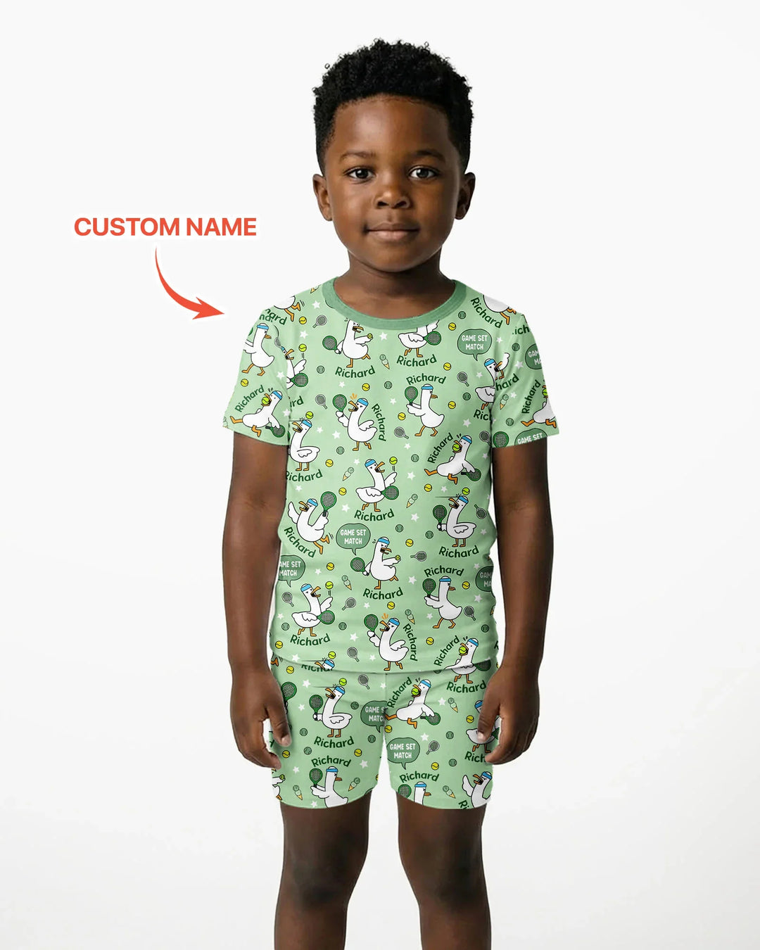 Silly Goose Playing Tennis Bamboo Two Piece Short Sleeve Shorts Pajama Set