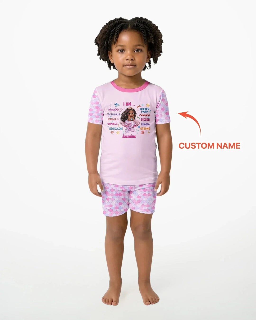 Custom Name Black Mermaid I Am Beautiful Bamboo Two Piece Short Sleeve Shorts Pajama Set