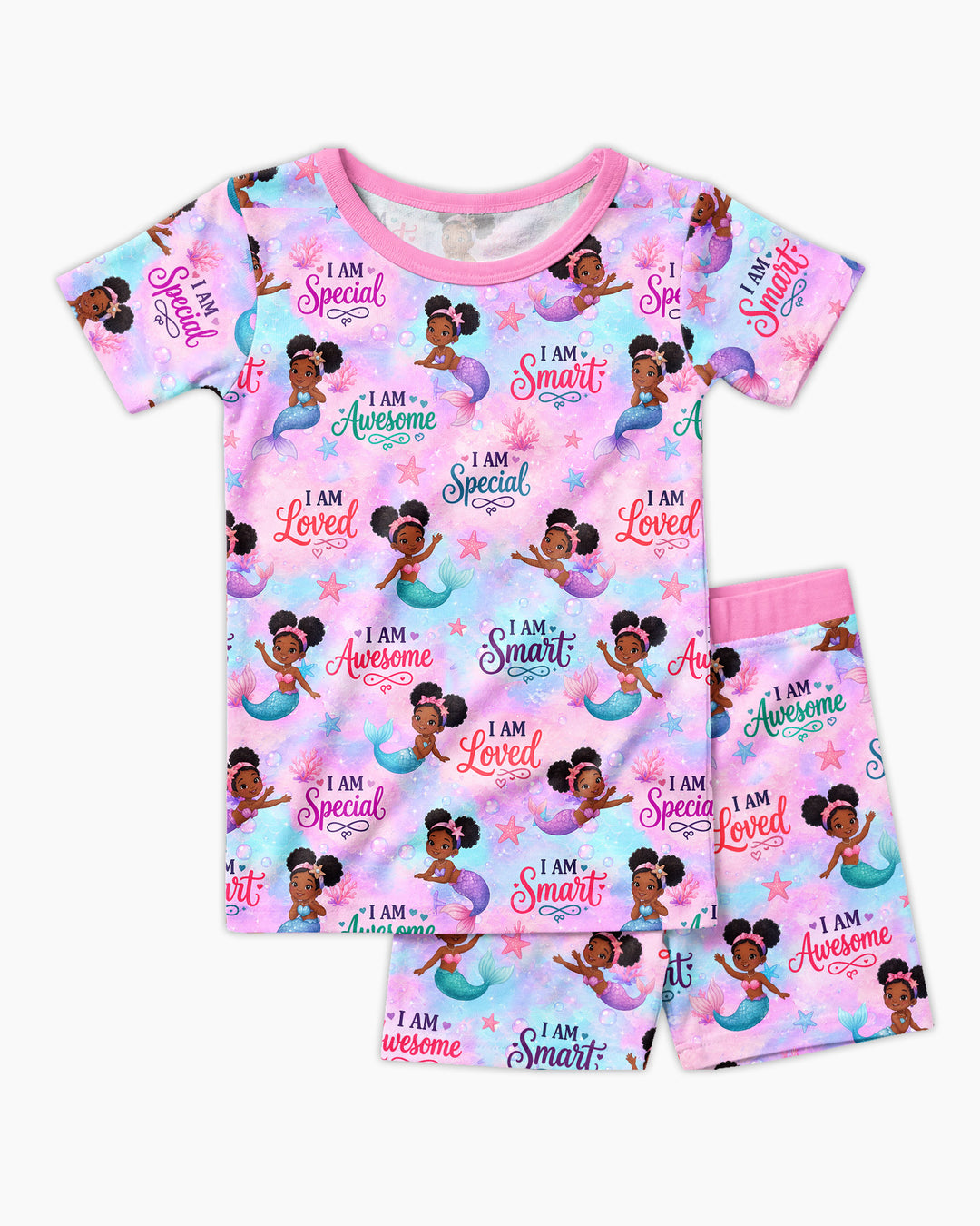 Black Mermaid I Am Strong Bamboo Two Piece Short Sleeve Shorts Pajama Set