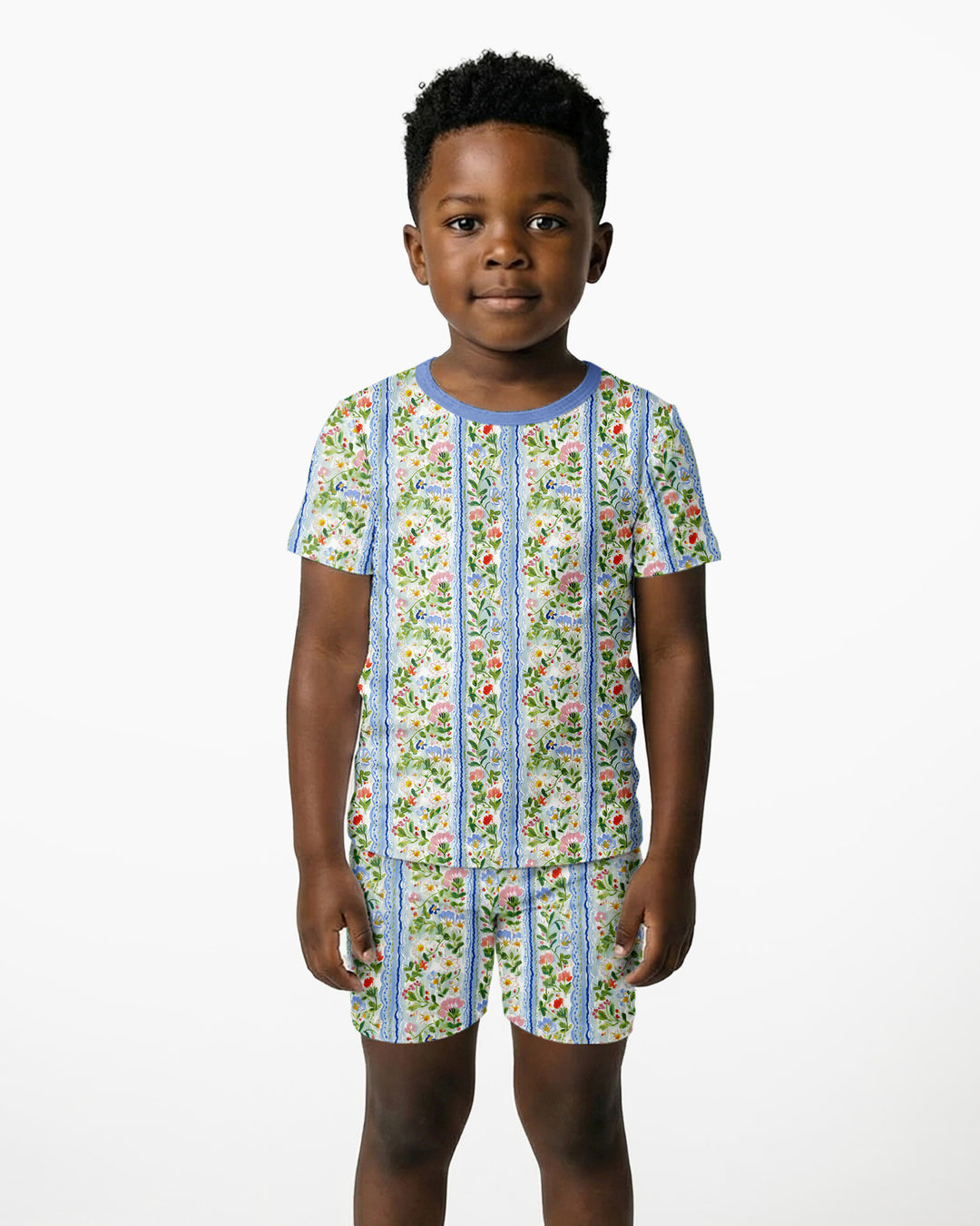 Paste Floral Girl Bamboo Two Piece Short Sleeve Shorts Pajama Set