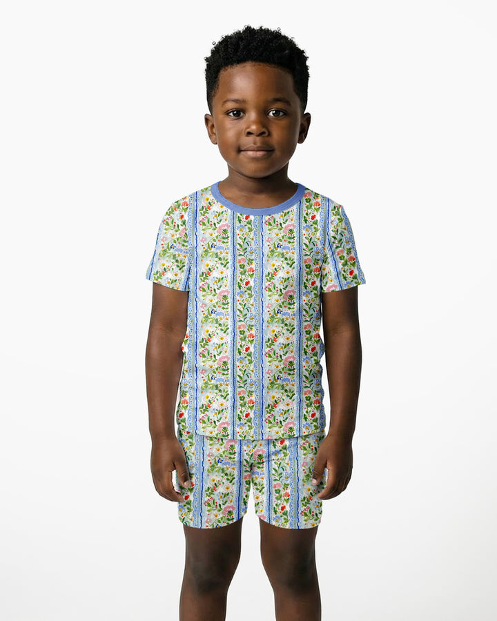 Paste Floral Girl Bamboo Two Piece Short Sleeve Shorts Pajama Set