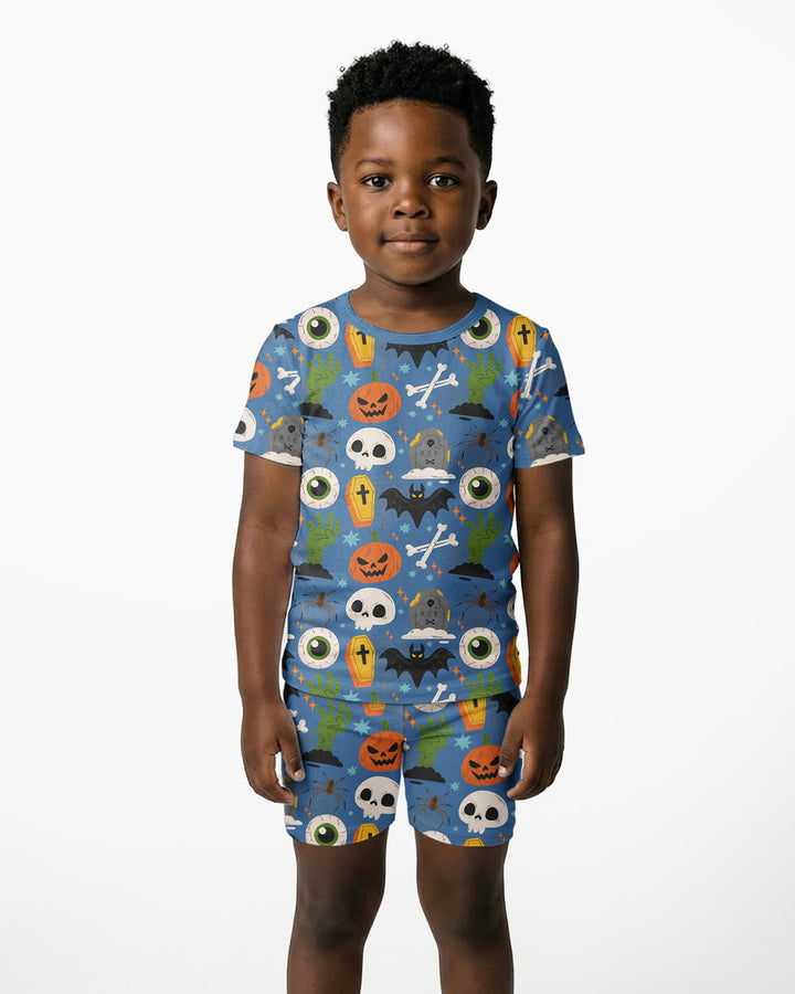 Little Monsters Bamboo Two Piece Short Sleeve Shorts Pajama Set For Halloween