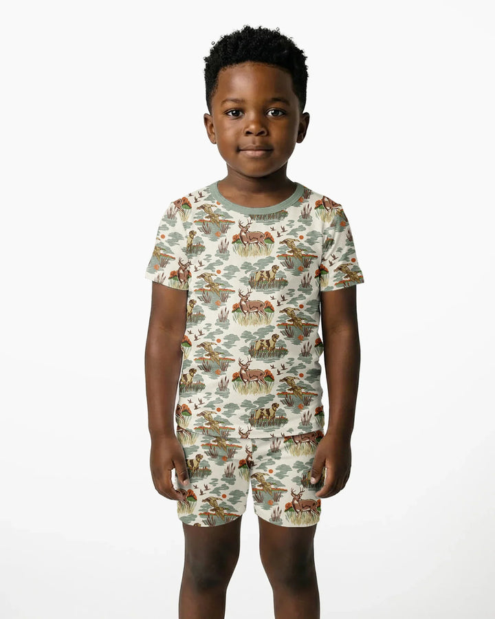 Vintage Hunting Season Daddy& Me Matching Bamboo Two Piece Short Sleeve Shorts Pajama Set