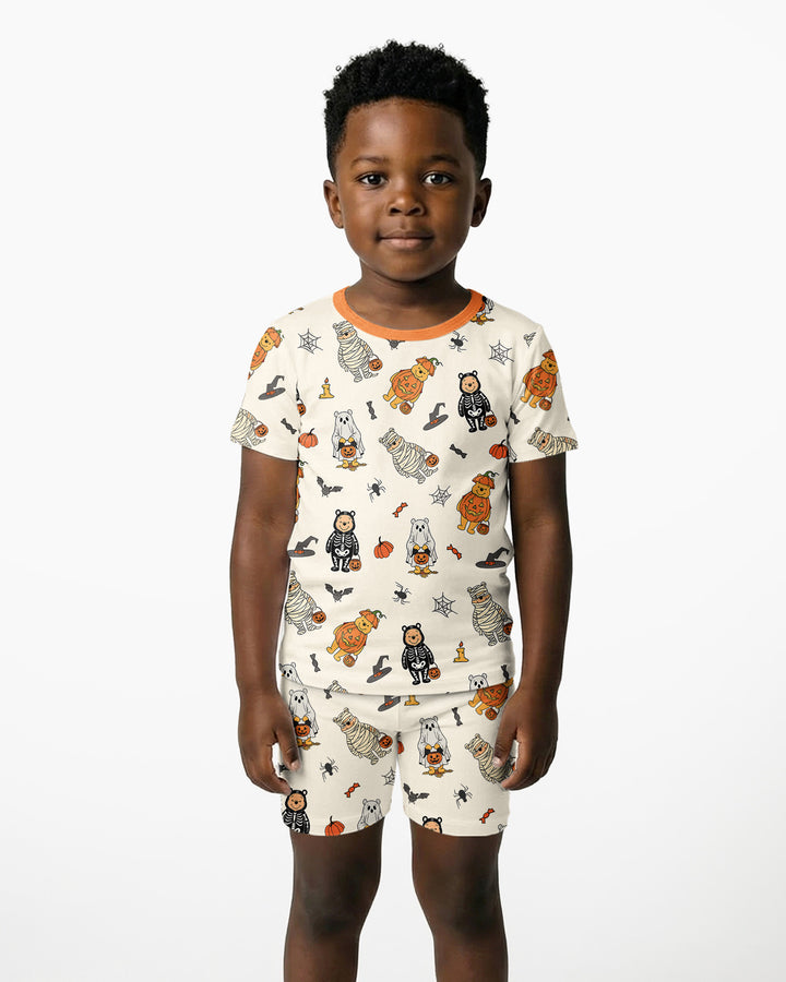 Retro Trick Or Treat Bamboo Two Piece Short Sleeve Shorts Pajama Set
