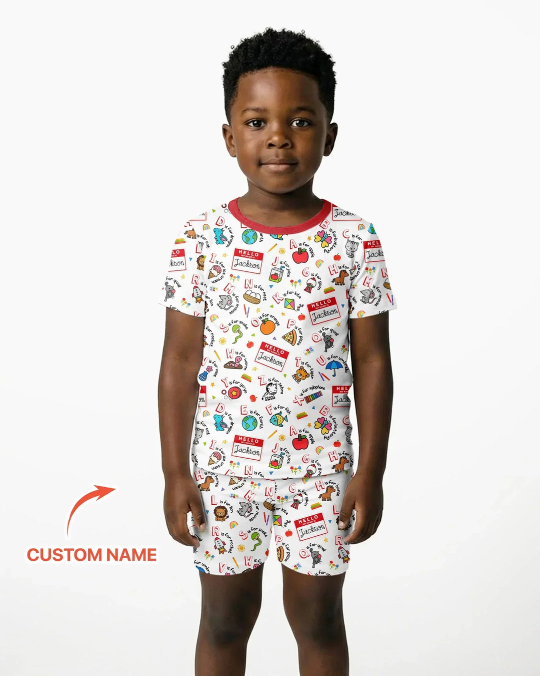 Custom Name Hello School ABCs Bamboo Two Piece Short Sleeve Shorts Pajama Set