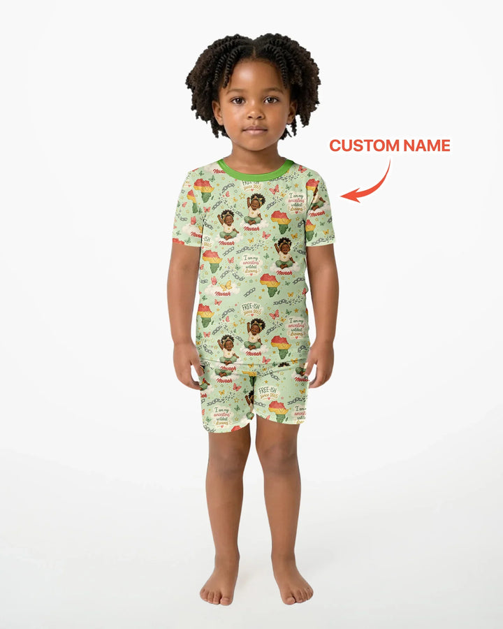 Custom Name Juneteenth I Am My Ancestors' Wildest Dream Bamboo Two Piece Short Sleeve Shorts Pajama Set