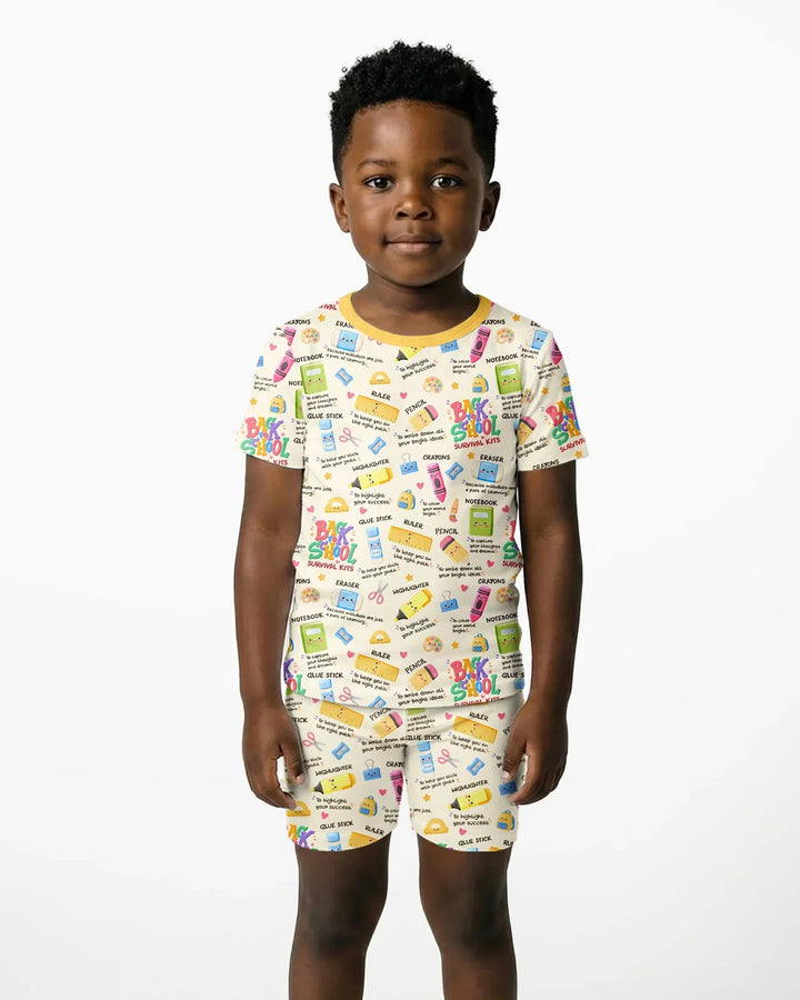 Back To School Survival Kit Bamboo Two Piece Short Sleeve Shorts Pajama Set