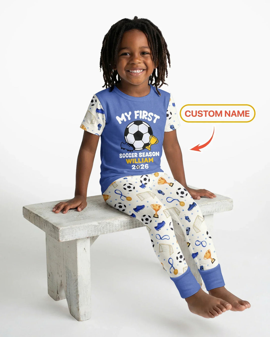 Custom Name My First Soccer Season Bamboo Two Piece Short Sleeve Pajama Set