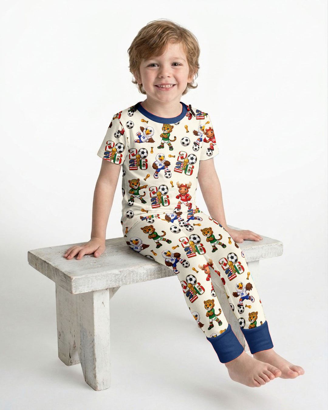 Cute Soccer Mascots USA CAN MEX Bamboo Two Piece Short Sleeve Pajama Set