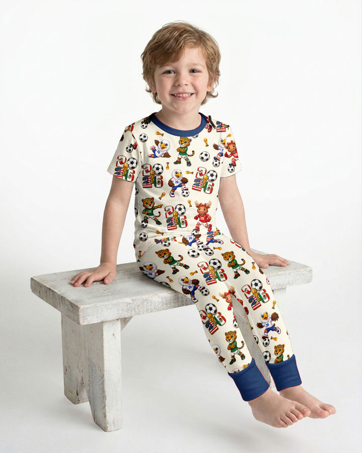 Cute Soccer Mascots USA CAN MEX Bamboo Two Piece Short Sleeve Pajama Set
