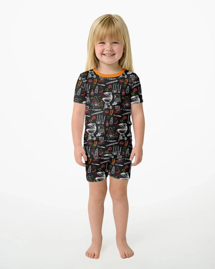 Backyard BBQ Party Family Matching Bamboo Two Piece Short Sleeve Shorts Pajama Set