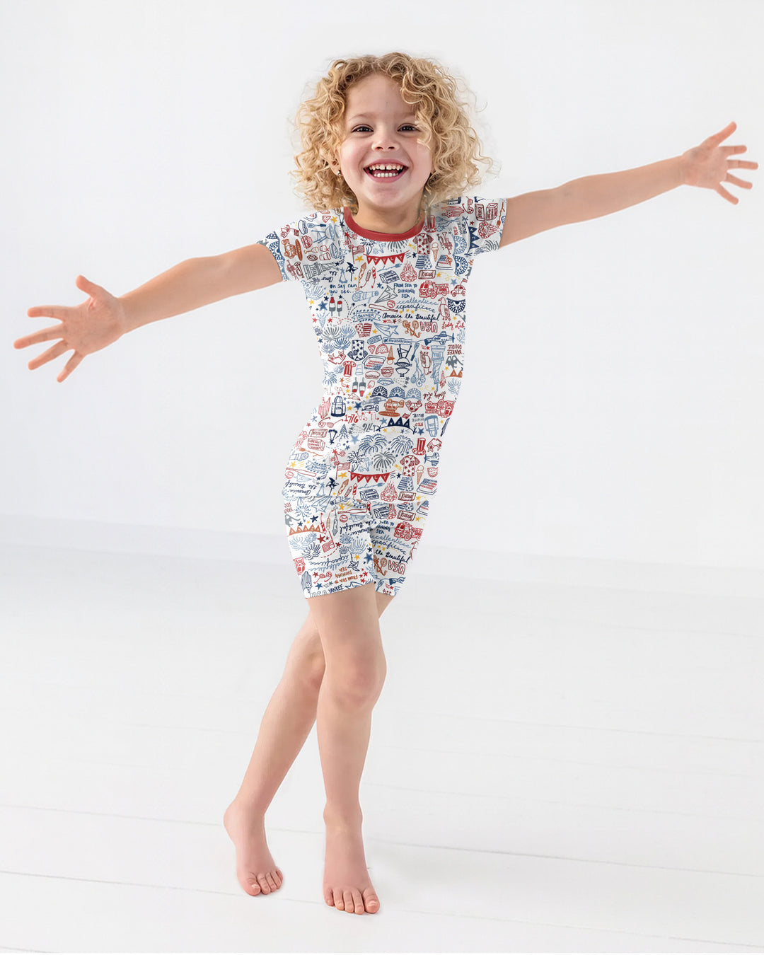 Liberty Doodle 250th Family Matching Bamboo Two Piece Short Sleeve Shorts Pajama Set