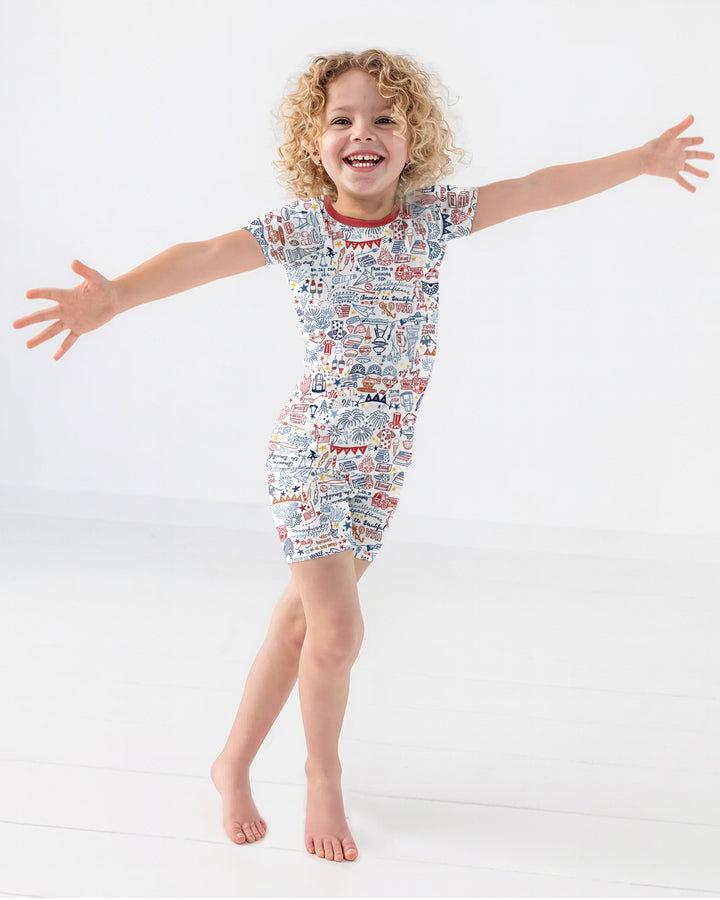 Liberty Doodle 250th Family Matching Bamboo Two Piece Short Sleeve Shorts Pajama Set