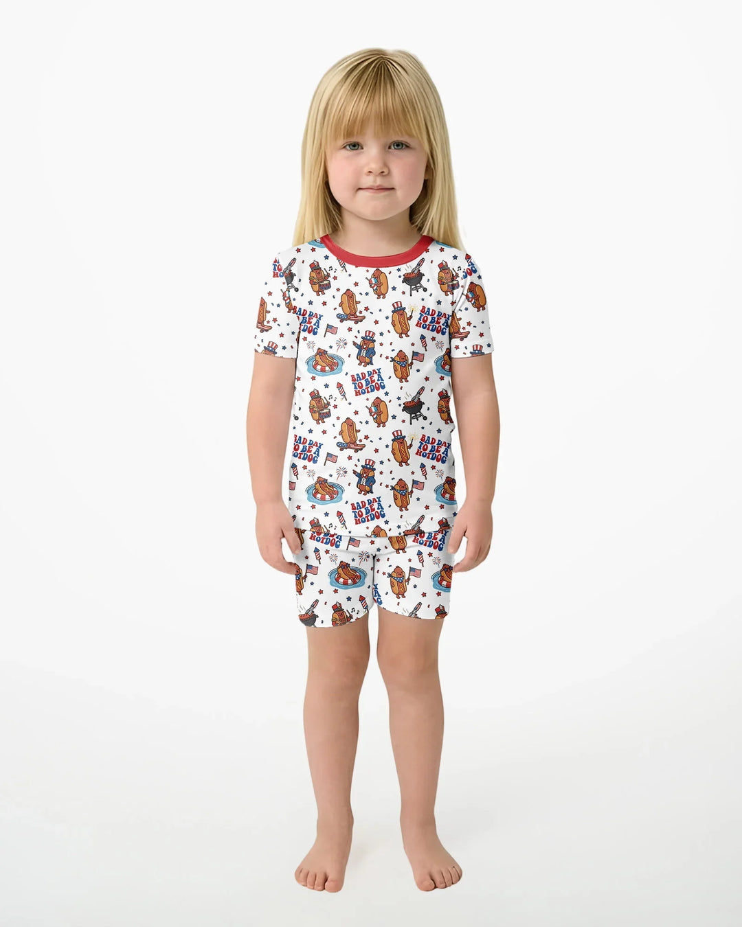 Hot Dog Patriotic Bamboo Two Piece Short Sleeve Shorts Pajama Set