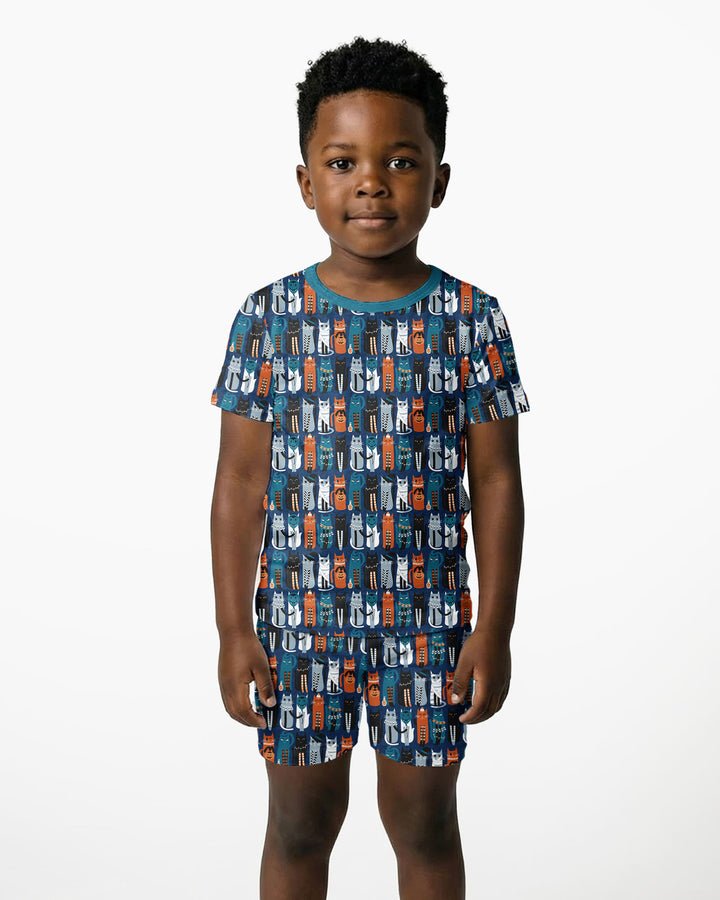 Retro Halloween Cat Bamboo Two Piece Short Sleeve Shorts Pajama Set