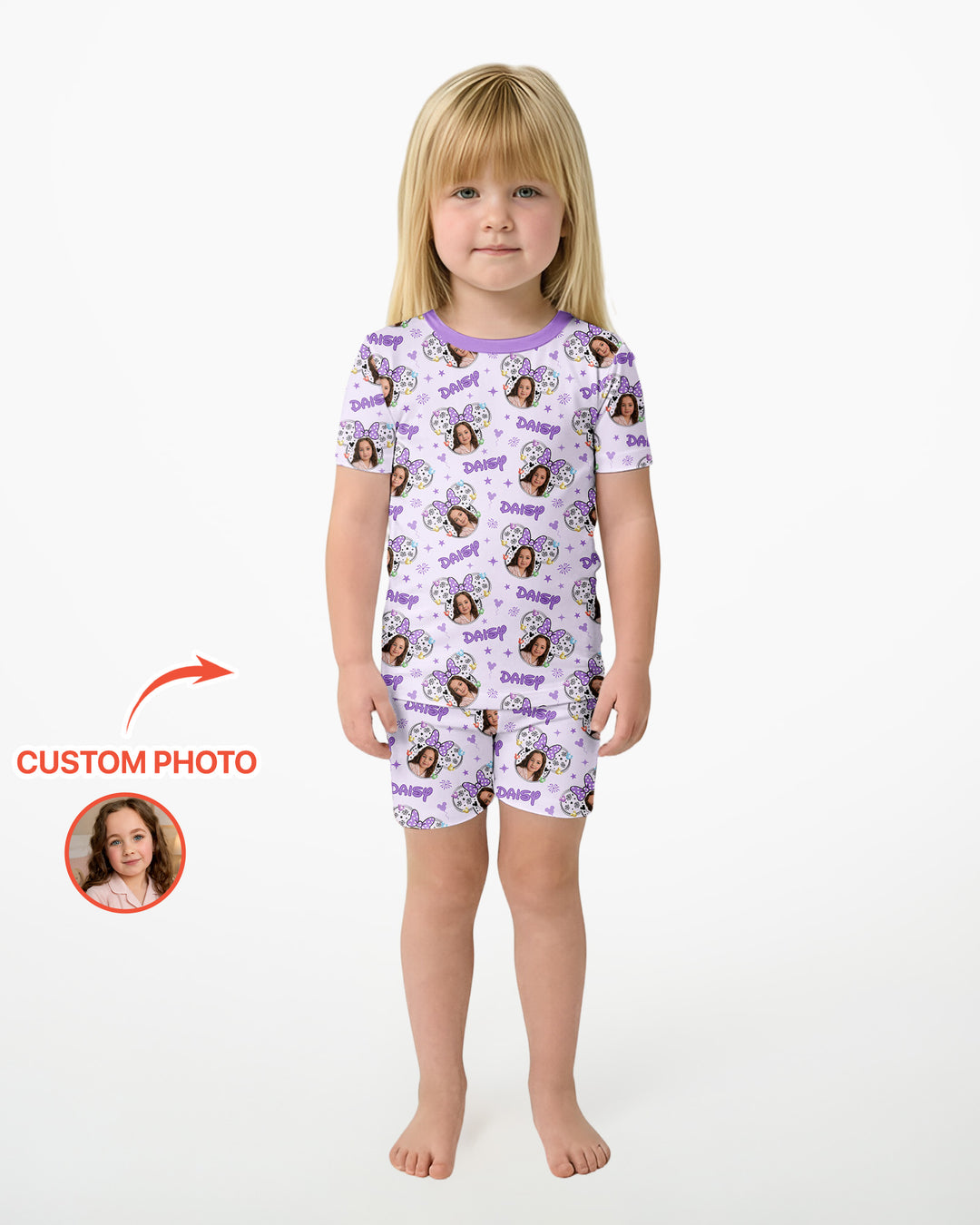 Custom Photo Little Princess Bamboo Two Piece Short Sleeve Shorts Pajama Set