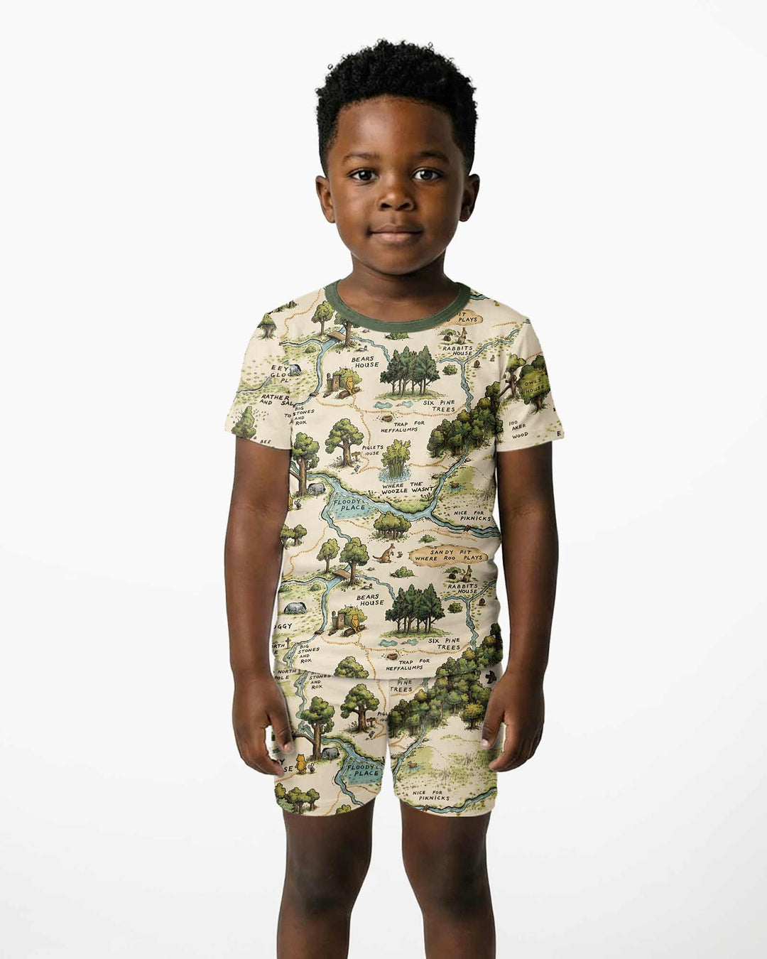 Classic Bear Maps Bamboo Two Piece Short Sleeve Shorts Pajama Set