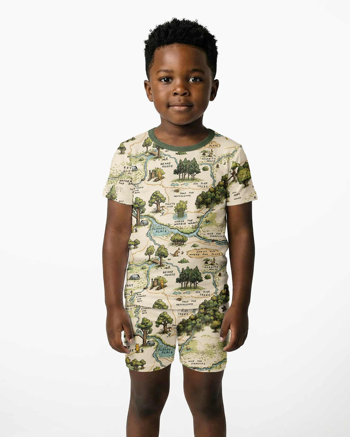 Classic Bear Maps Bamboo Two Piece Short Sleeve Shorts Pajama Set