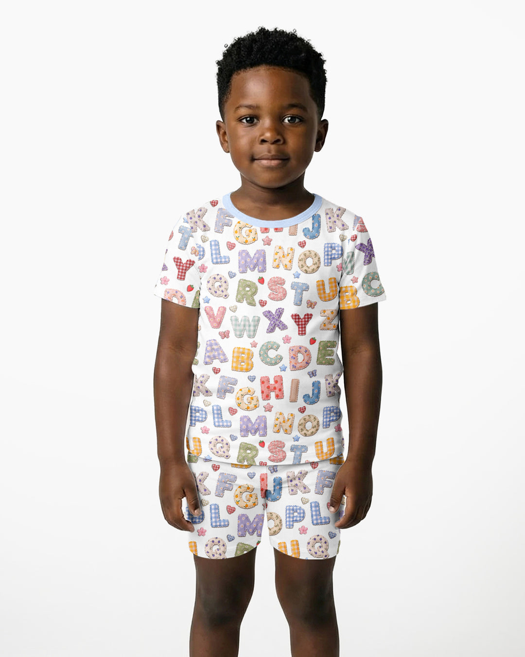 Fabric Alphabet Letters Bamboo Two Piece Short Sleeve Shorts Pajama Set