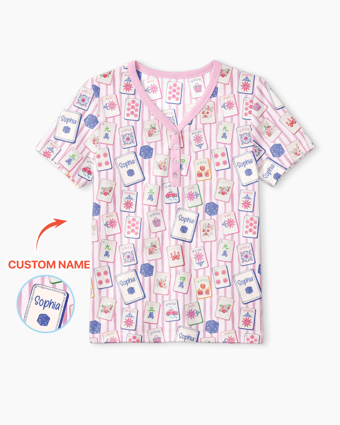 Coastal Mahjong Custom Name Mommy & Me Matching Bamboo Women Short Sleeve Short Pajama Set