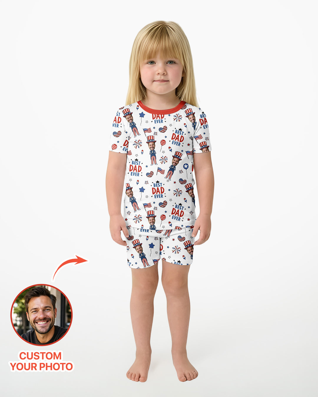 Custom Photo Best Patriotic Family Ever Bamboo Two Piece Short Sleeve Shorts Pajama Set