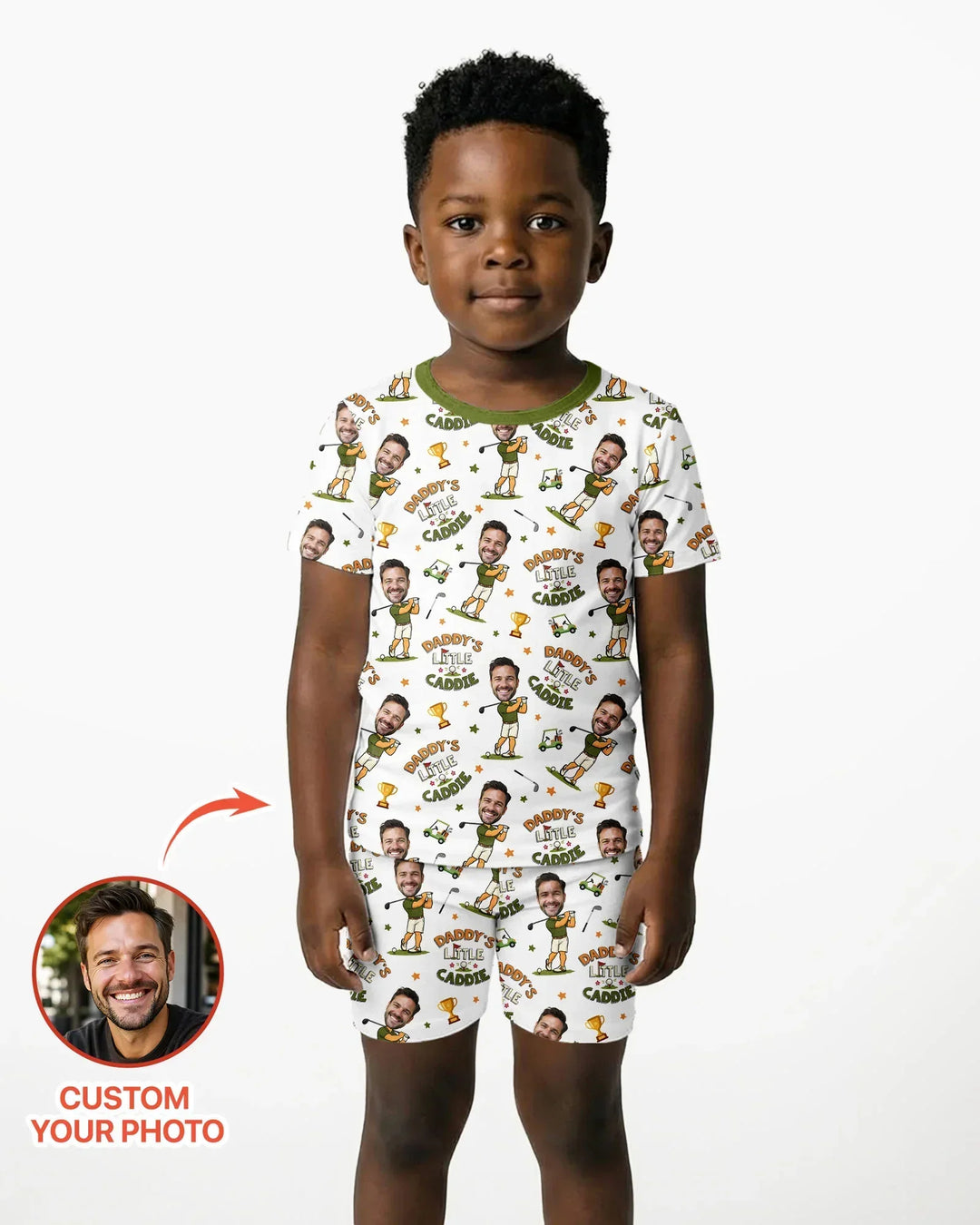 Custom Photo Daddy's Little Caddie Daddy & Me Matching Bamboo Two Piece Short Sleeve Shorts Pajama Set