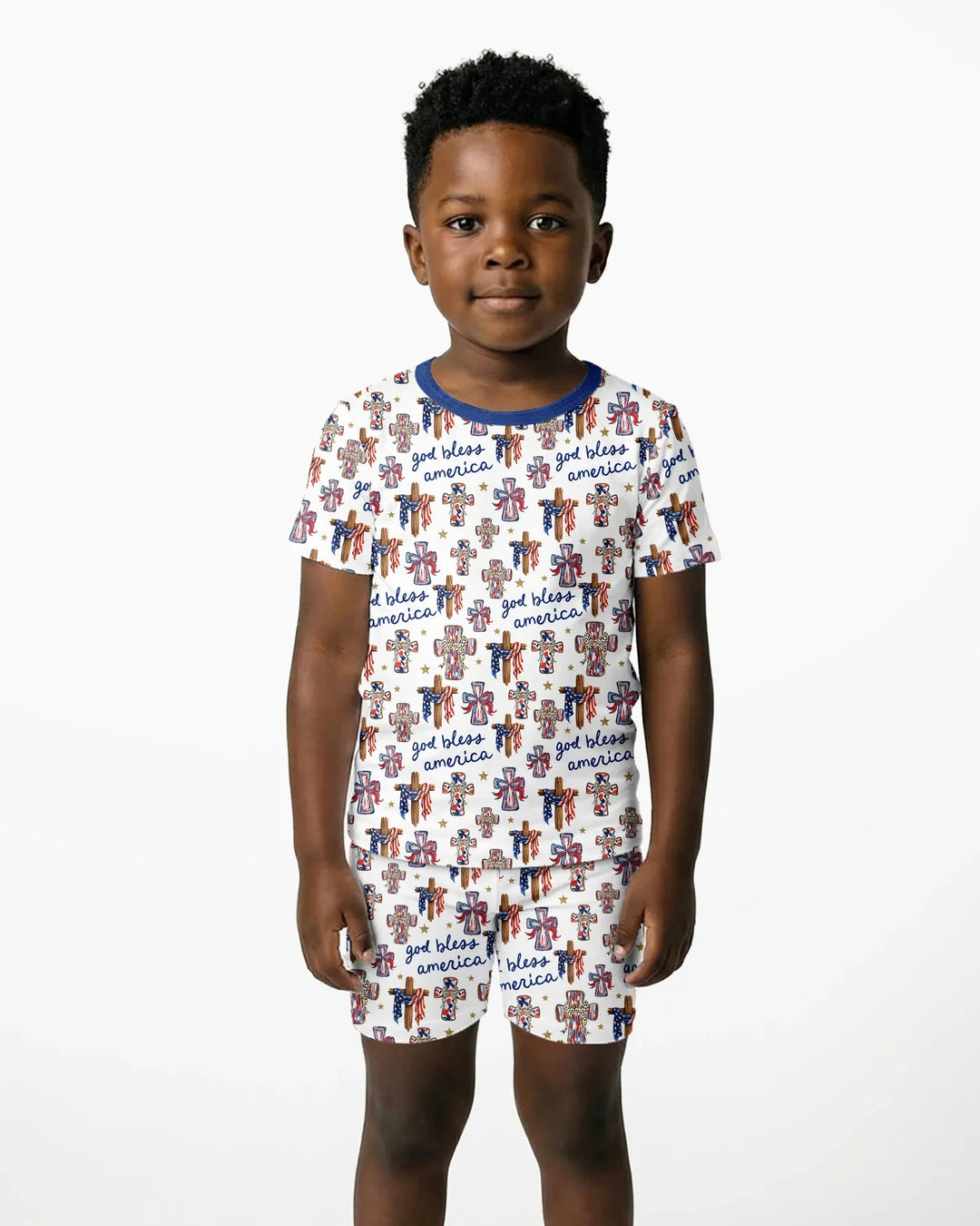 God Bless America Family Matching Bamboo Two Piece Short Sleeve Shorts Pajama Set