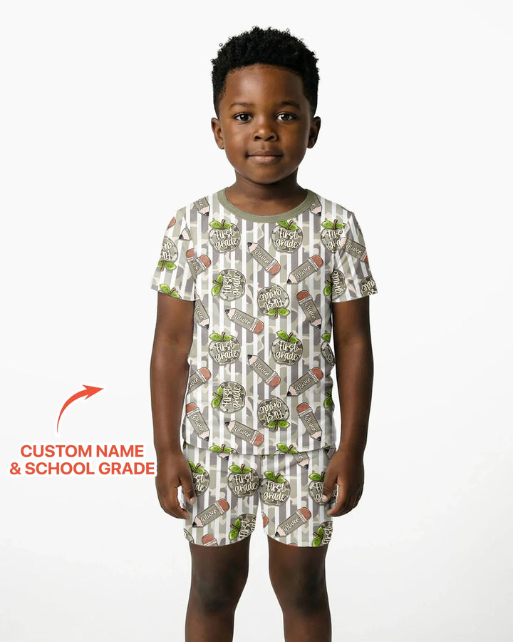 Custom Name Camo Apple Days Bamboo Two Piece Short Sleeve Shorts Pajama Set