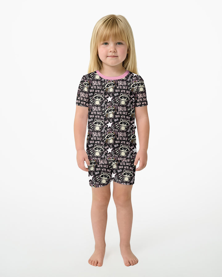 Bruh We're Back Raccoon Bamboo Two Piece Short Sleeve Shorts Pajama Set