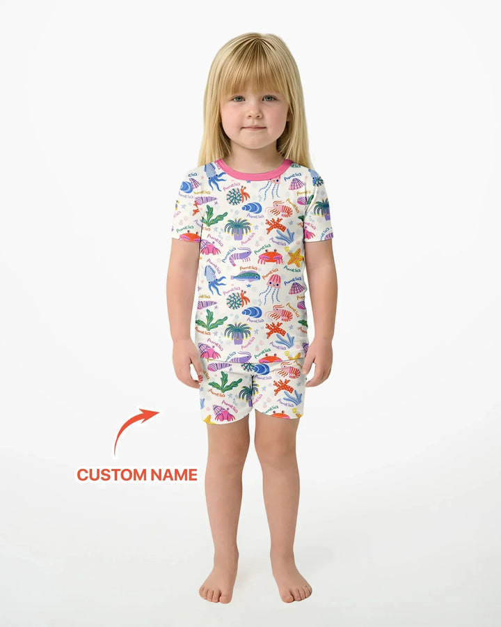 Tide Pool Pals Custom Name Bamboo Two Piece Short Sleeve Shorts Pajama Set