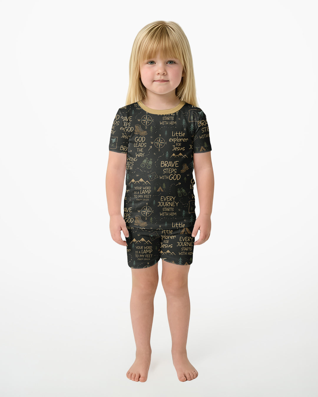 Little Explorer God Leads The Way Bamboo Two Piece Short Sleeve Shorts Pajama Set