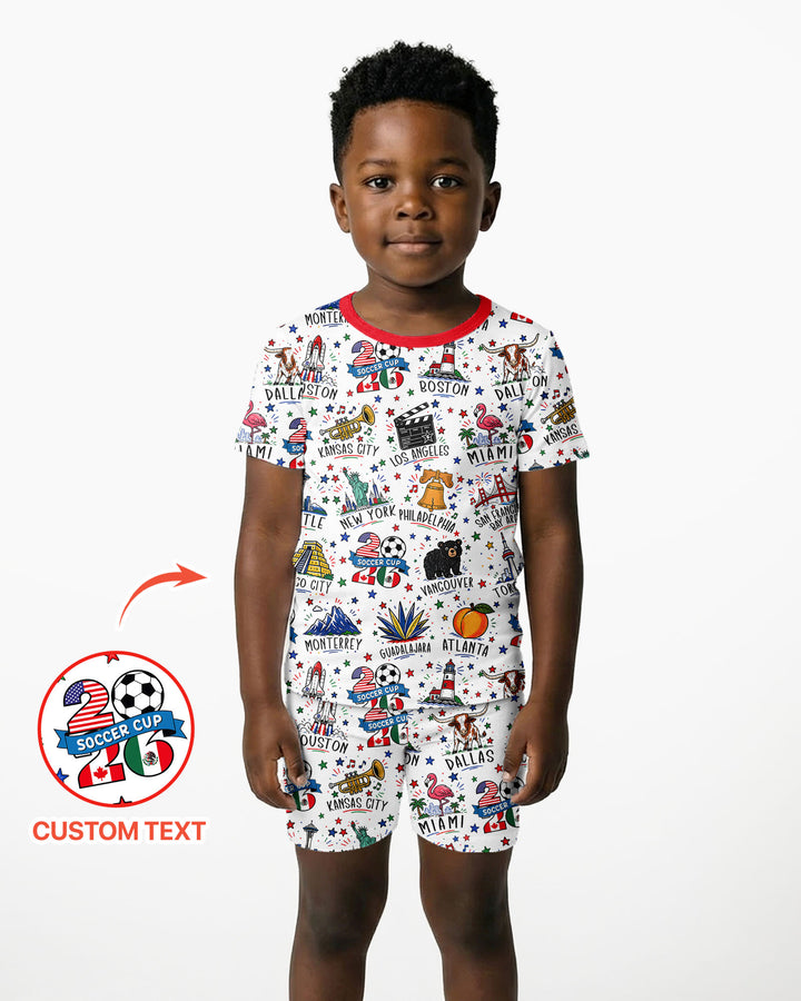 2026 Soccer Cup Host Citties Bamboo Two Piece Short Sleeve Shorts Pajama Set