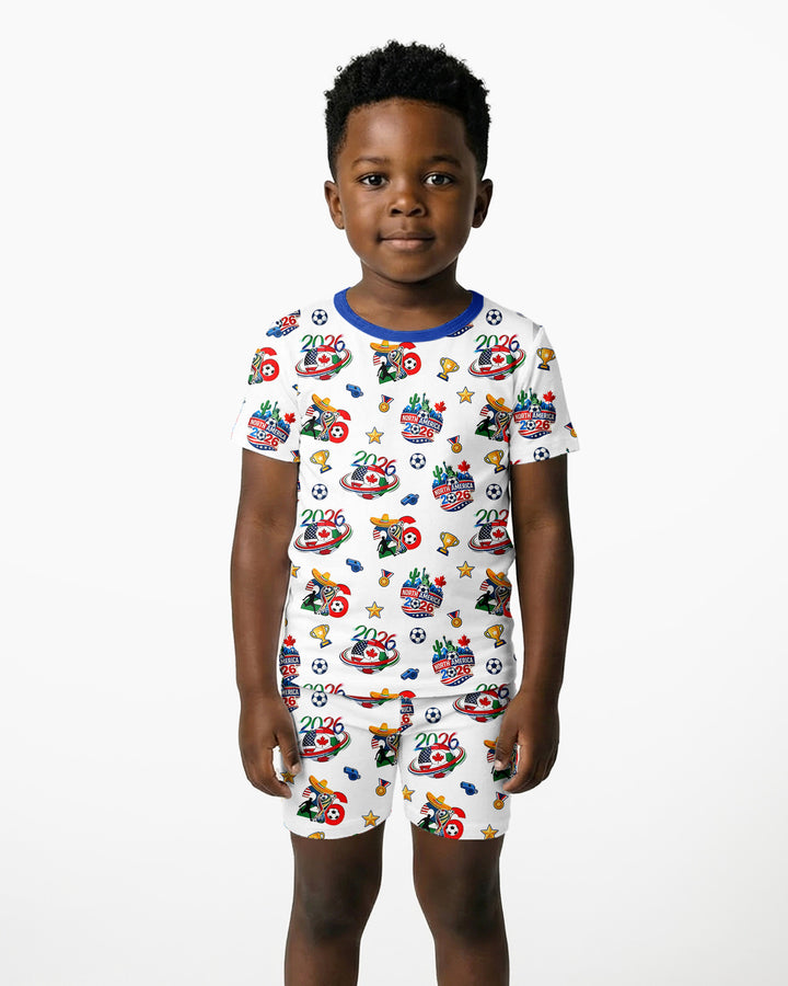 World Soccer North America 2026 Family Matching Bamboo Two Piece Short Sleeve Shorts Pajama Set