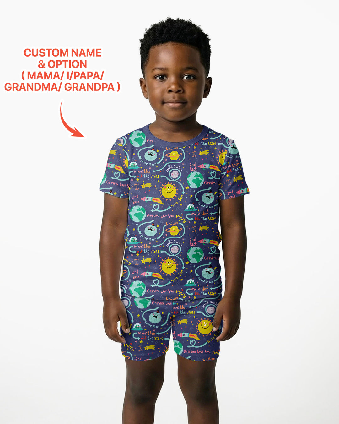 Love to the Moon and Back  Bamboo Two Piece Short Sleeve Shorts Pajama Set