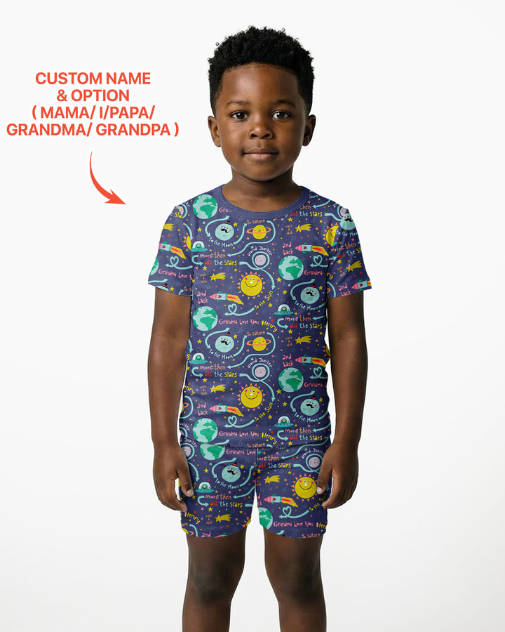 Love to the Moon and Back  Bamboo Two Piece Short Sleeve Shorts Pajama Set