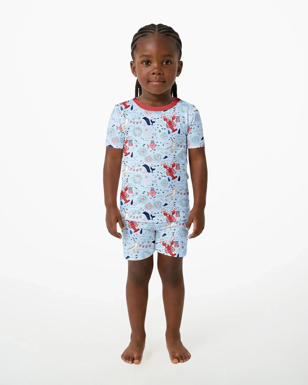 250 Summers Strong Matching Family Bamboo Two Piece Short Sleeve Shorts Pajama Set