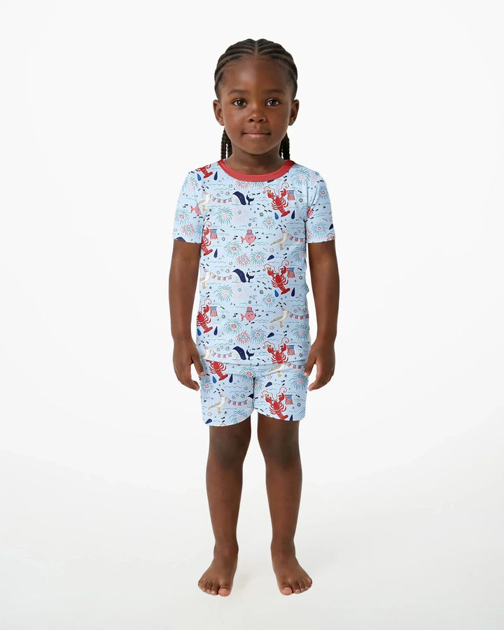 250 Summers Strong Matching Family Bamboo Two Piece Short Sleeve Shorts Pajama Set