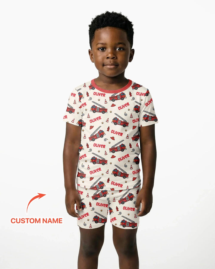 Custom Name Future Firefighters Bamboo Two Piece Short Sleeve Shorts Pajama Set