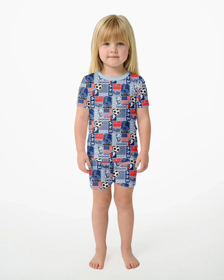 World Soccer God Bless America Bamboo Two Piece Short Sleeve Shorts Pajama Set