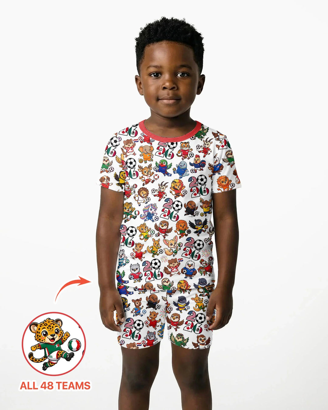 Kawaii Animals Soccer Tour 2026 Family Matching Bamboo Two Piece Short Sleeve Shorts Pajama Set
