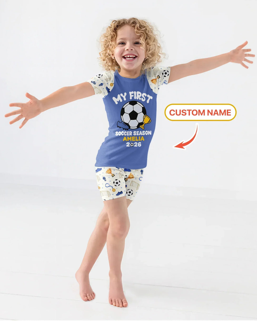 Custom Name My First Soccer Season Bamboo Two Piece Short Sleeve Shorts Pajama Set