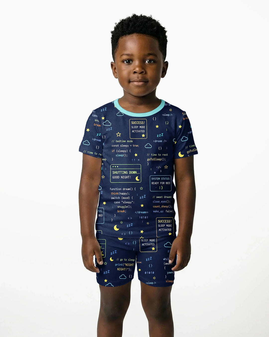 Pijama de dos piezas de bambú de manga corta con pantalón corto "It Techy Job Matching" para padre e hijo