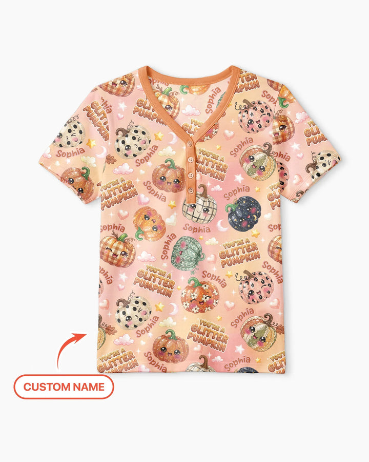 Custom Name You're A Glitter Pumpkin Bamboo Women Short Sleeve Short Pajama Set