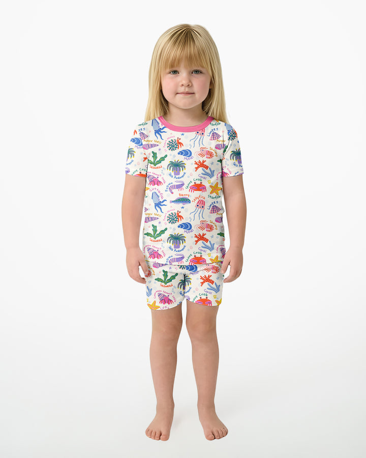 Conjunto de Pijama de Manga Corta y Pantalón Corto de Bambú "Amigos de la Piscina de Marea"