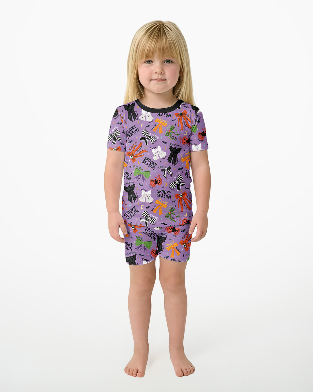 Spooky Bows Spooky Season Bamboo Two Piece Short Sleeve Shorts Pajama Set